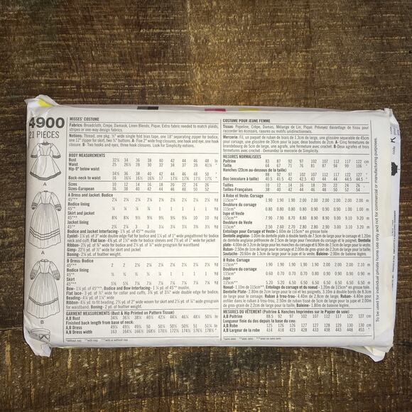 Simpicity Sewing Pattern 4900 Costume Civil War Dress Jacket Womens 10-18 UNCUT - Picture 2 of 2